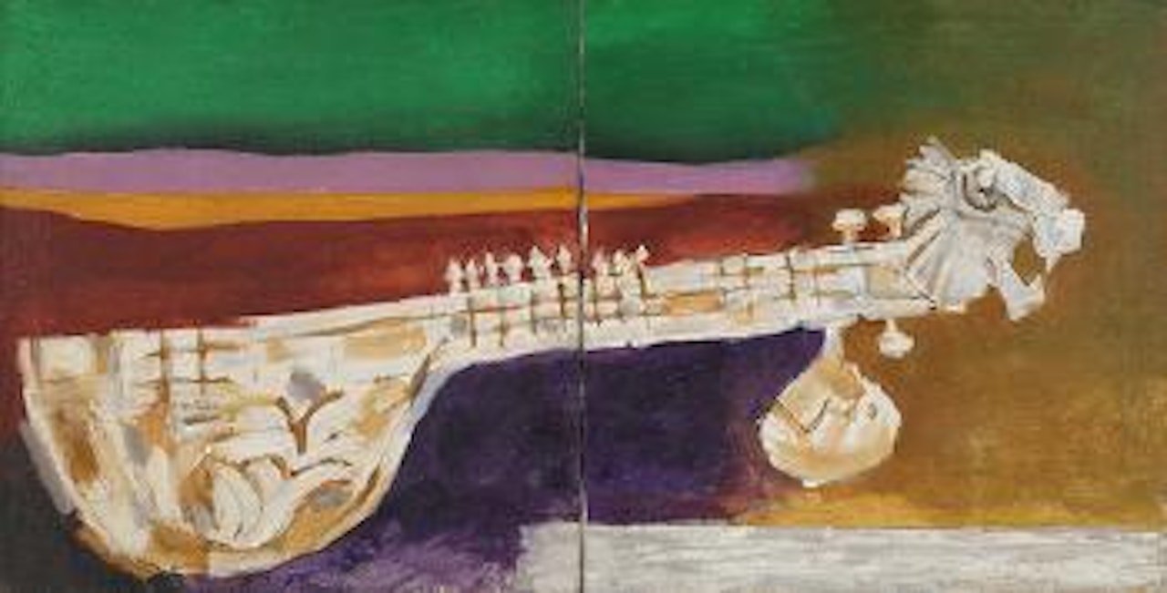 Untitled (Veena in Landscape) by M.F. Husain