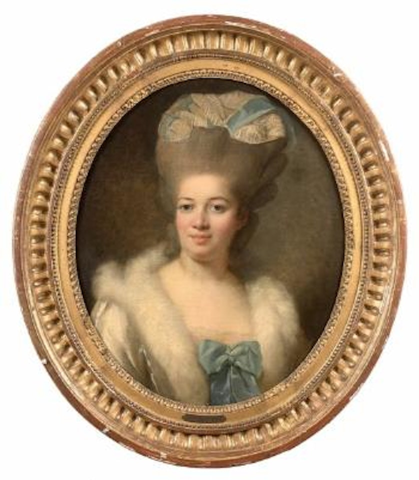 Portrait de femme au manteau de satin bordé de fourrure blanche by Marie Louise Elisabeth Vigee-Lebrun