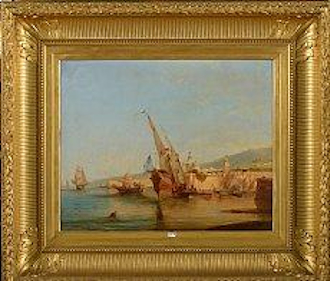 Galère grecque dans un port animé by Félix Ziem