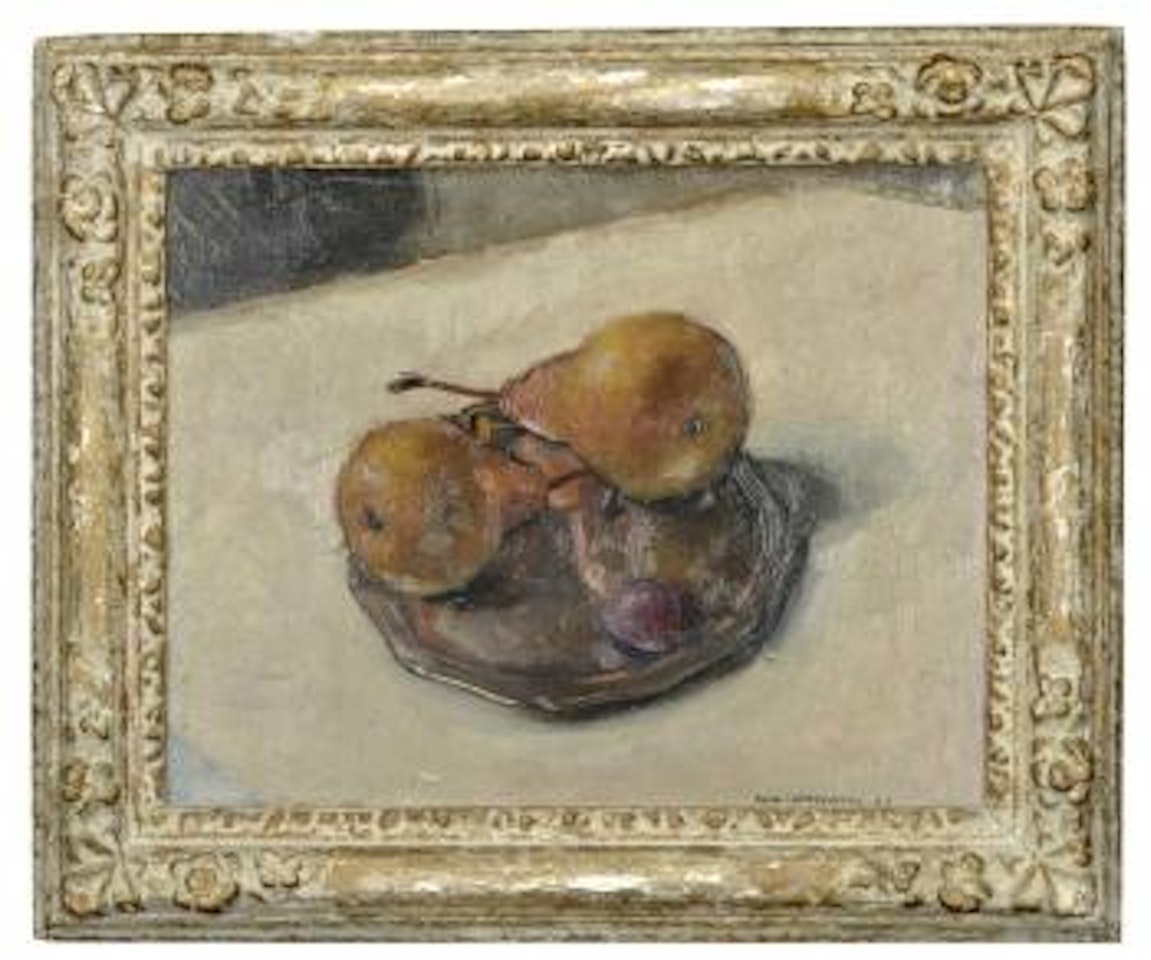 Stilleben med päron och plommon by Olle Hjortzberg
