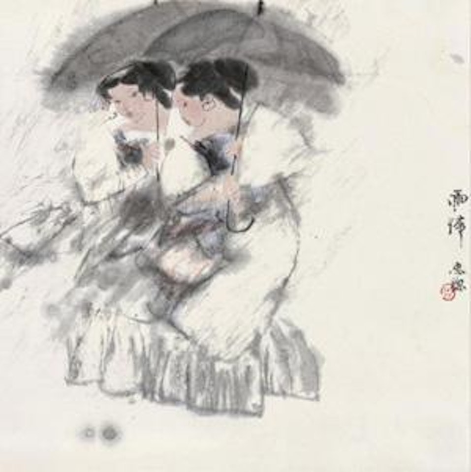 Girls Returning Home in Rain by Zhou Sicong