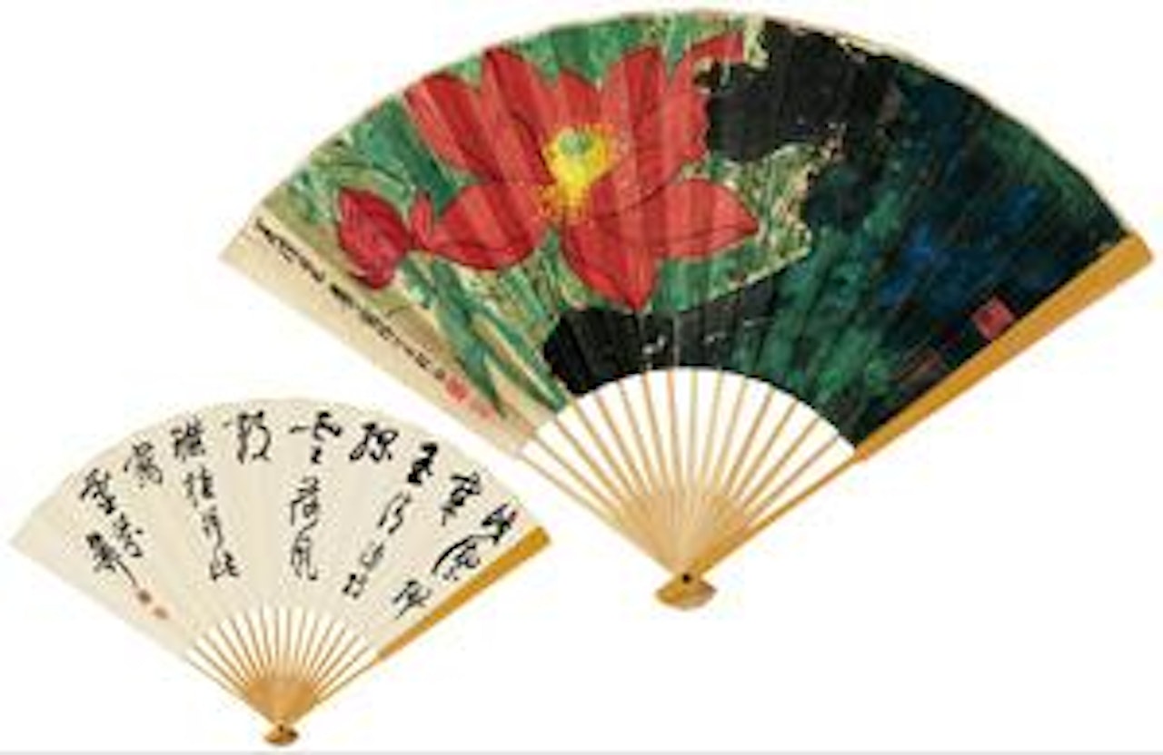 Red Lotus; Calligraphy by Xie Zhiliu