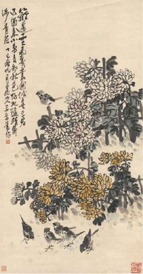 Chrysanthemum and bird by Wang Zhen