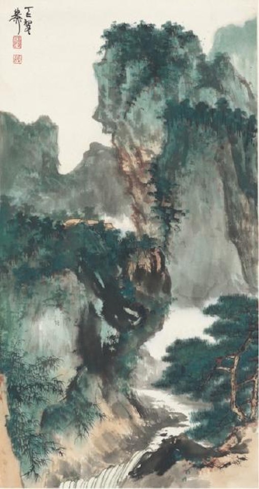 Green pine hills and white stream by Xie Zhiliu