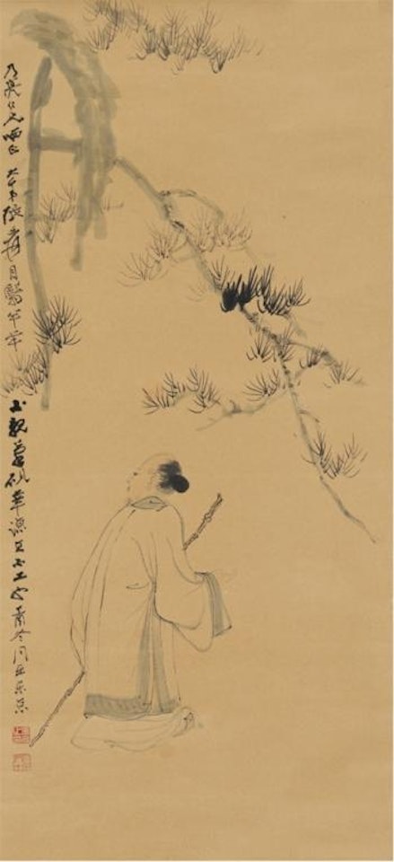 Scholar on a crutch by Zhang Daqian