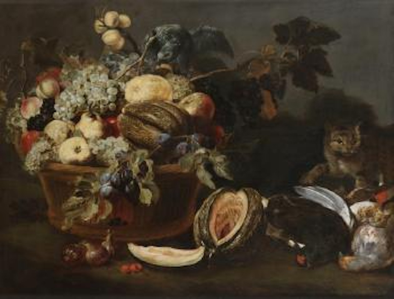 Nature morte à la corbeille de fruits, volailles et écureuil by Flemish School