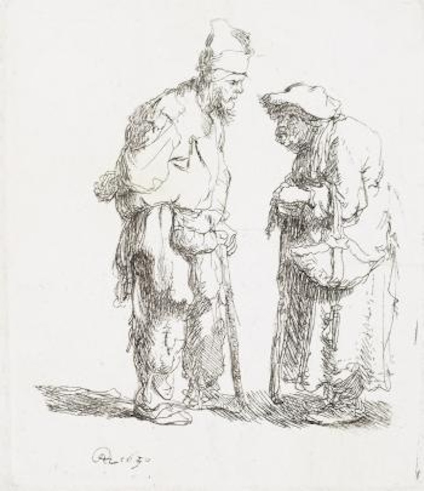 Un mendicante ed una mendicante che conversano by Attributed to Rembrandt Harmensz van Rijn