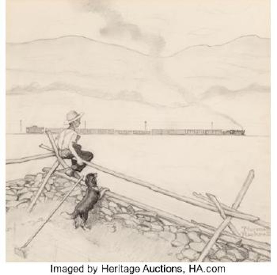 Summer: Watching the Train, study for Brown & Bigelow Calendar by Norman Rockwell
