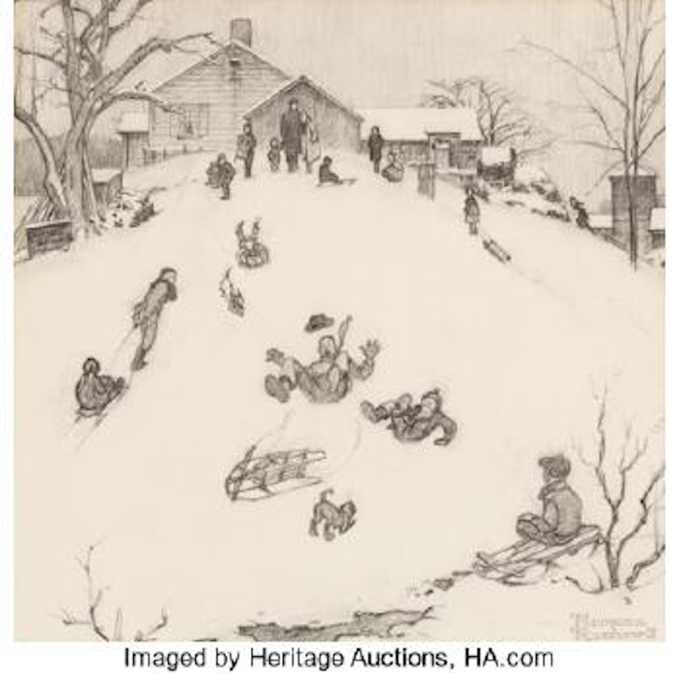 Winter: Sledding, study for Brown & Bigelow Calendar by Norman Rockwell