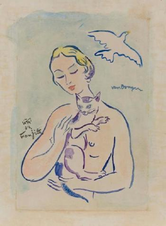 Nu au chat. Etude de femme by Kees van Dongen
