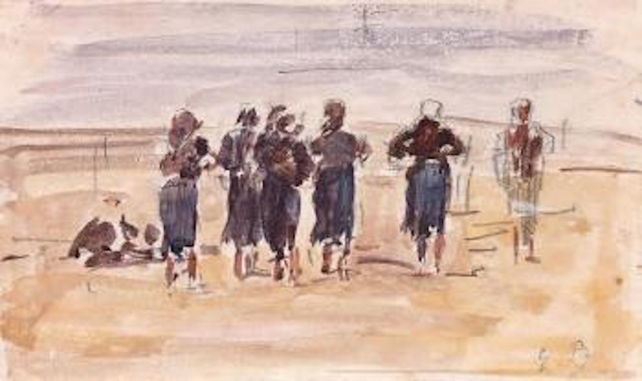 Groupe de six femmes de pêcheurs sur la plage by Eugène Boudin