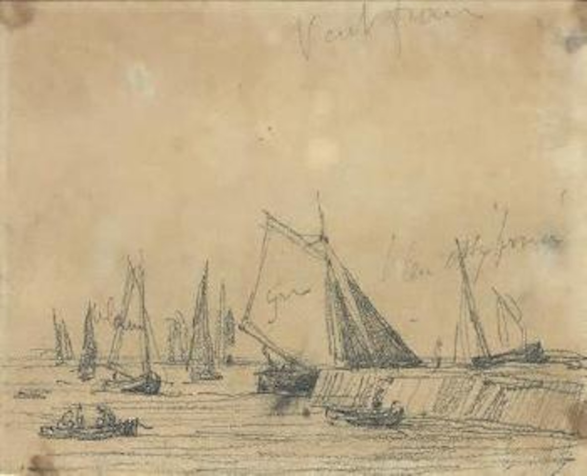 Bateau de pêche près de la jetée by Eugène Boudin