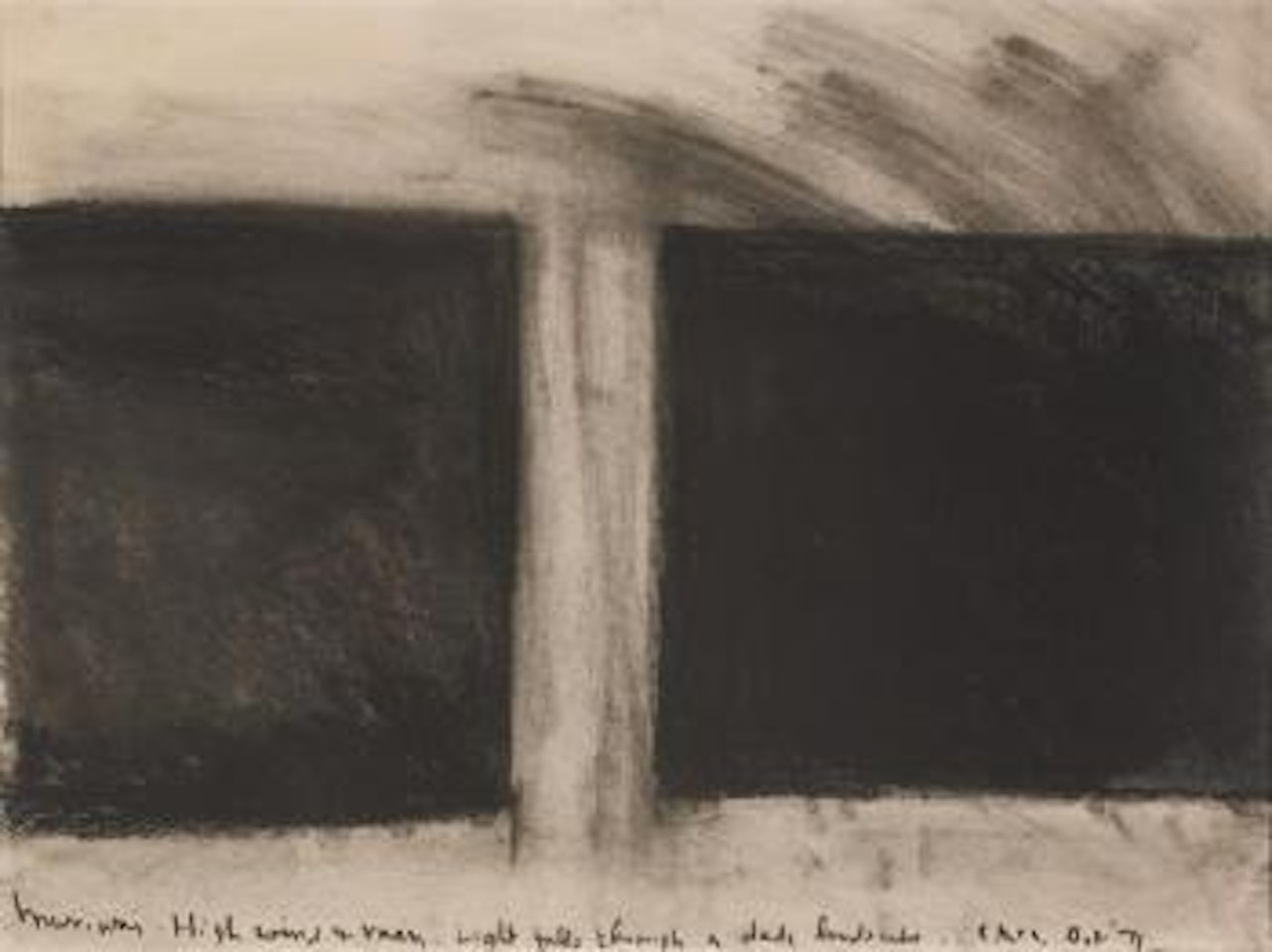 Muriwai. High wind & rain. Light falls through a dark landscape by Colin Mccahon