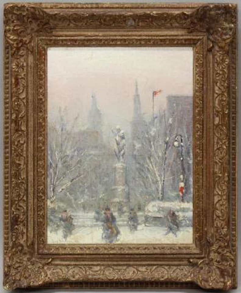 Snowy city square by Guy Carleton Wiggins