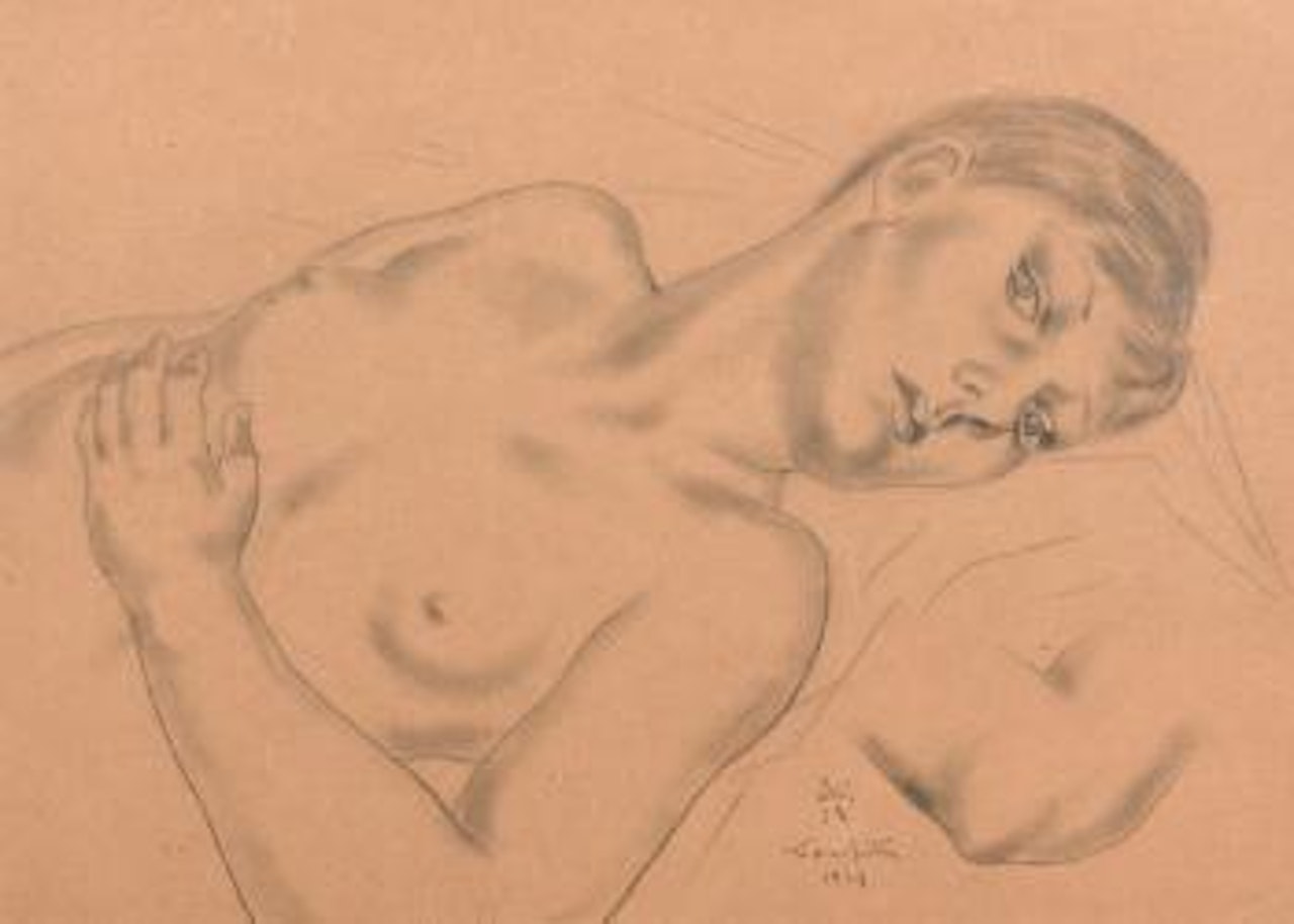 Femme nue allongée en buste by Leonard Tsuguharu Foujita