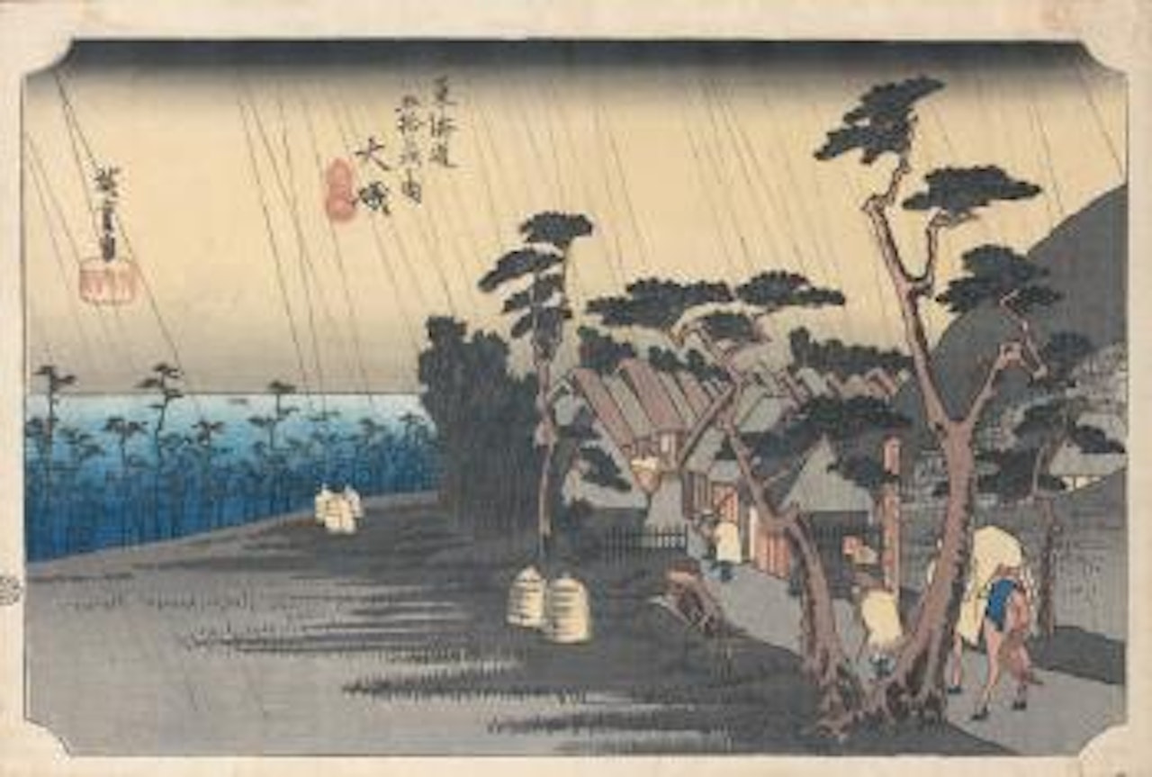 Ôiso, Tora ga ame, Ôiso: la pluie de Tora, voyageurs sous la pluie by Utagawa Hiroshige