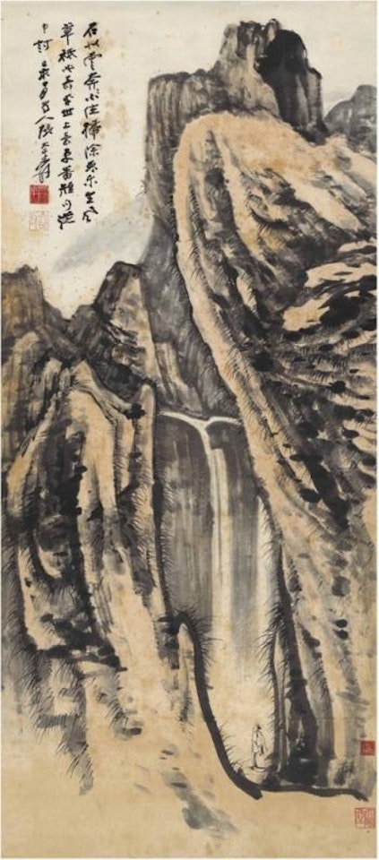 Appreciating waterfall by Zhang Daqian