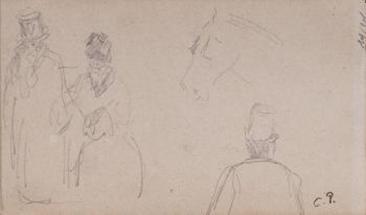 Figures with a horse’s head; Figures with a cart and driver by Camille Pissarro