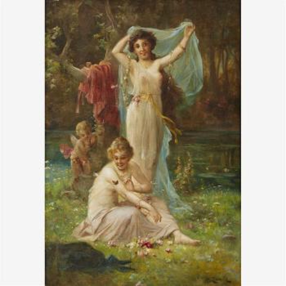 Maidens In A Glade, Cupid Onlooking , by Hans Zatzka