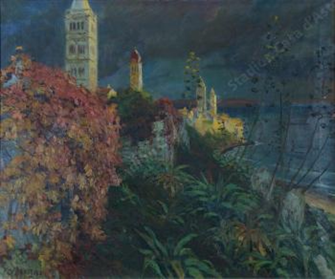 Notturno con vegetazione e paesaggio by Ugo Flumiani