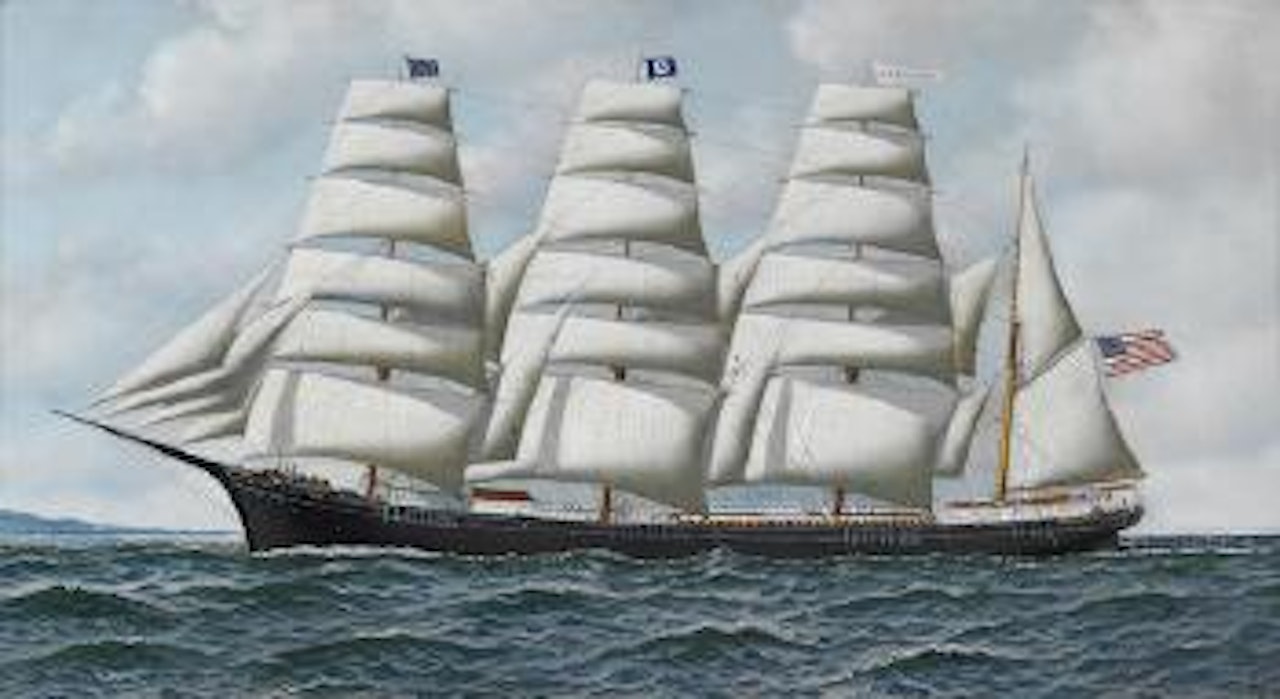 The Four Masted Barque Roanoke under full sail by Antonio Jacobsen