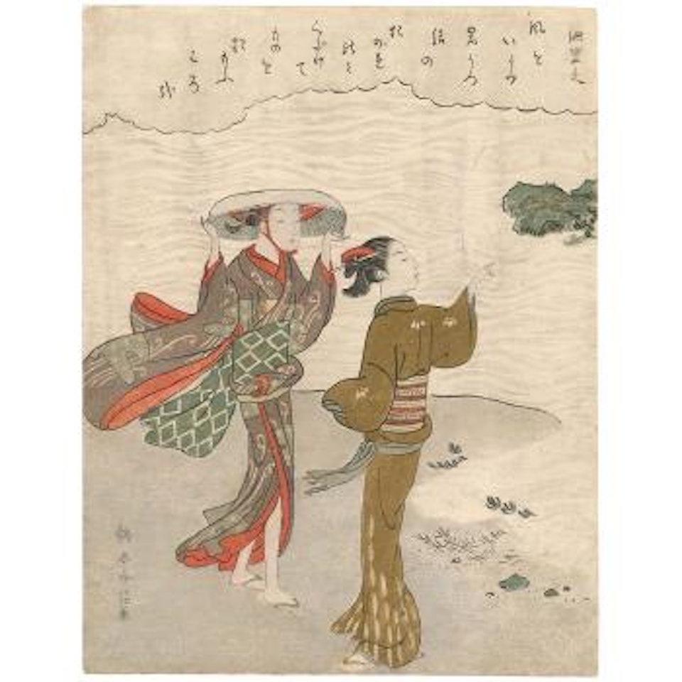 Deux jeunes femmes près d'une rive by Suzuki Harunobu