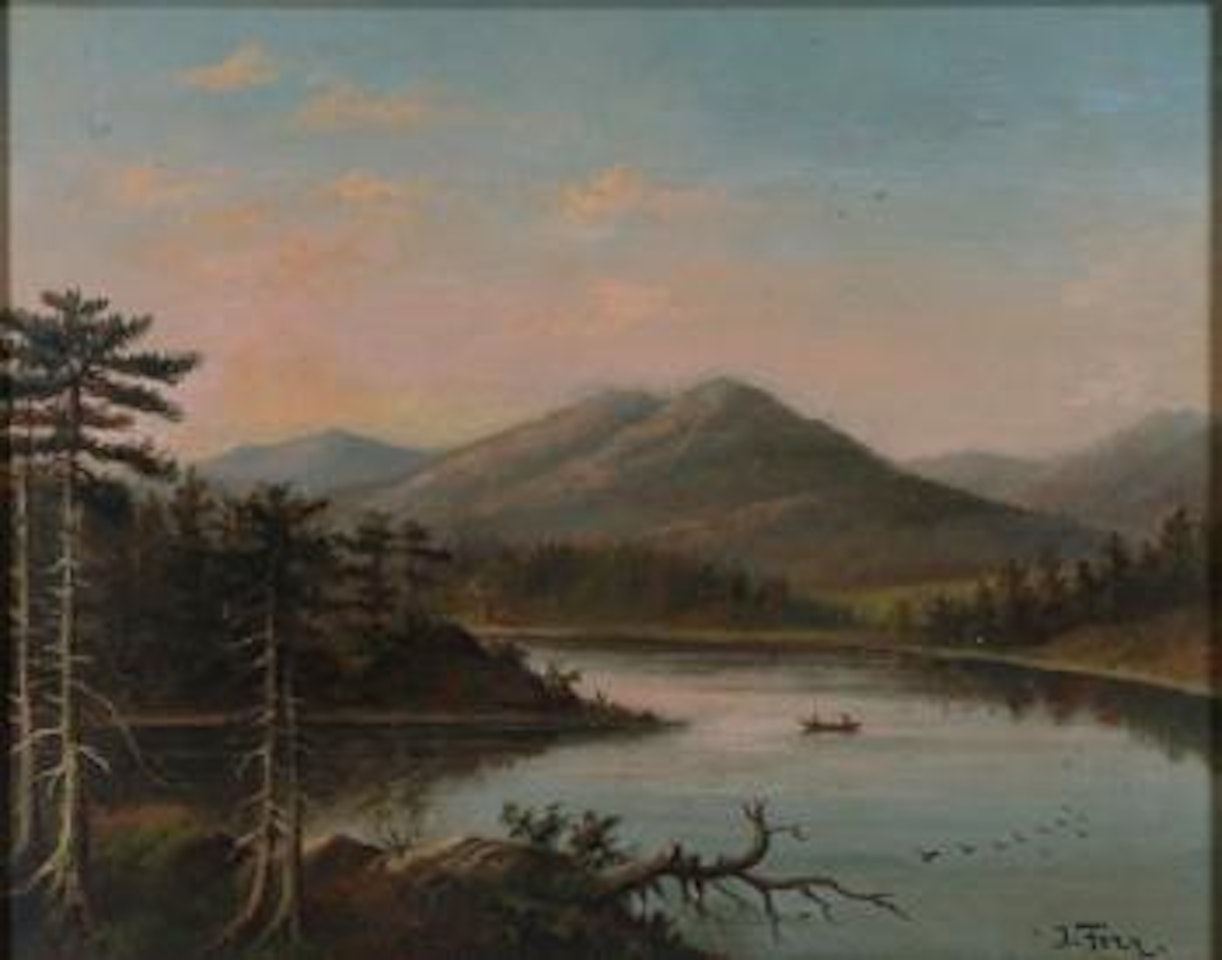 Mountain lake with figures in a row boat by John Fery