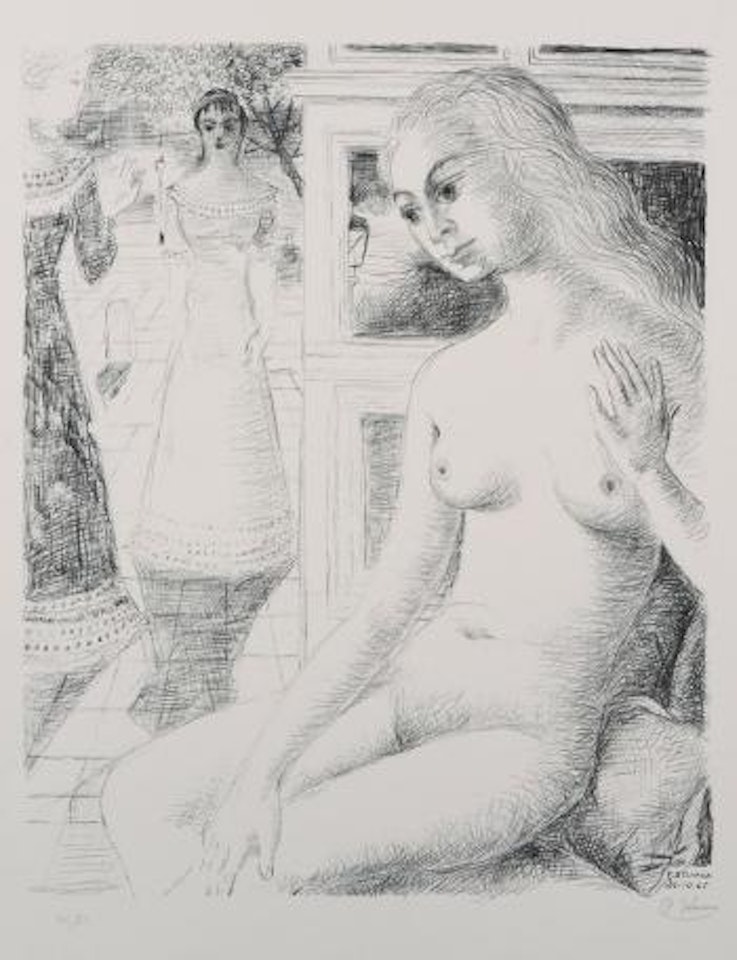 Sitzender, weiblicher Akt by Paul Delvaux