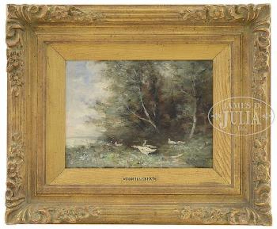 Geese at the edge of water & woods by Paul Désiré Trouillebert