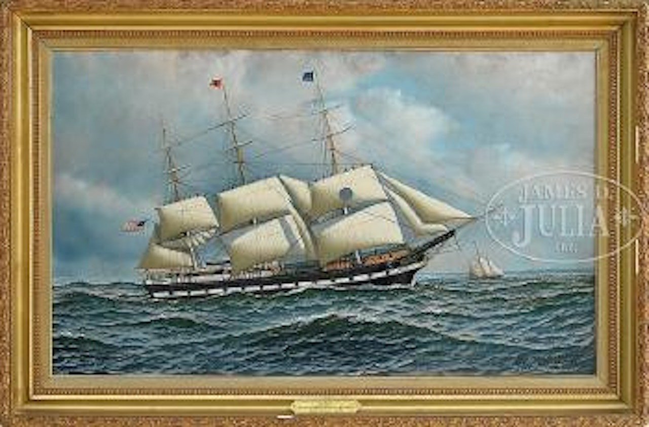 Portrait of the American black ball line ship 'Columbia' by Antonio Jacobsen