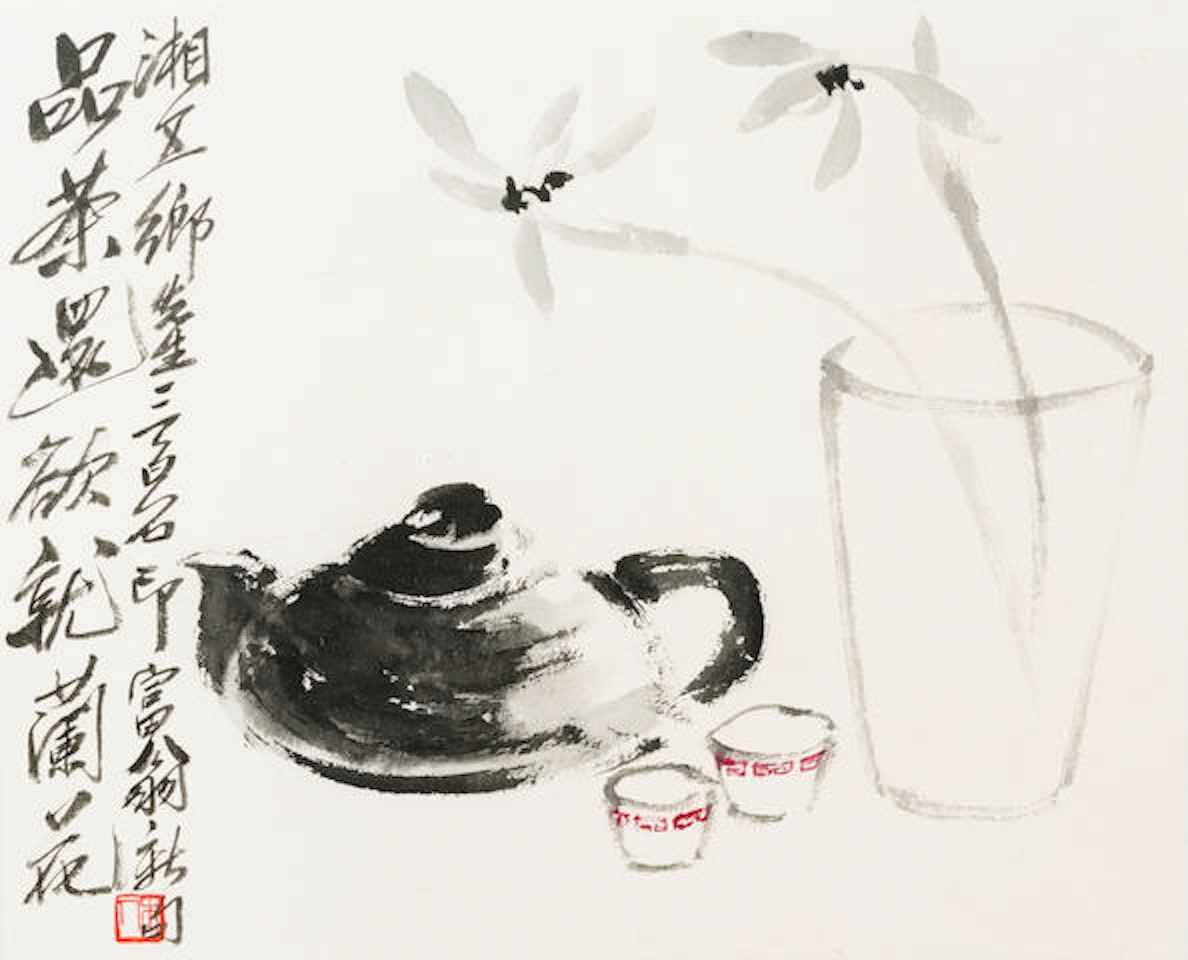 Orchid and Tea Set by Qi Baishi