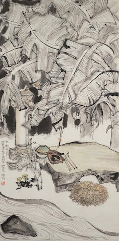 Master Huaishu Writing on Banana Leaf by Cheng Shifa