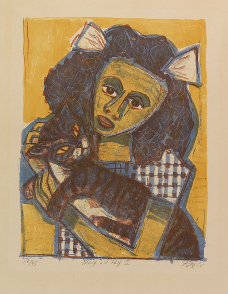 Mädchen mit Katze II (Kopf Schräg) by Otto Dix
