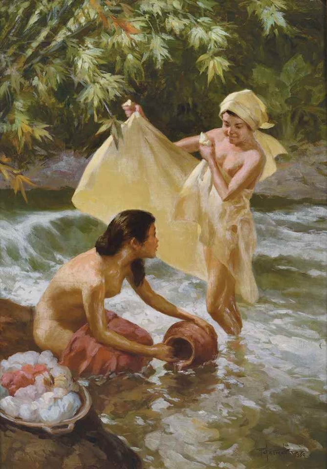 BATHING BY THE STREAM by Fernando Amorsolo