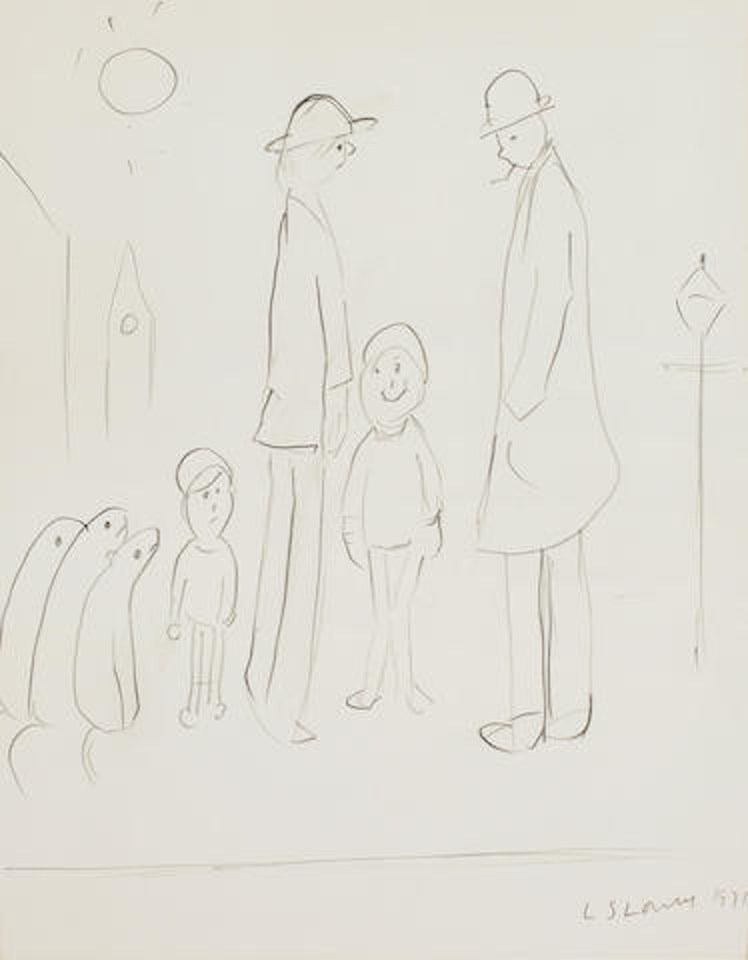 Figures and dogs by Laurence Stephen Lowry
