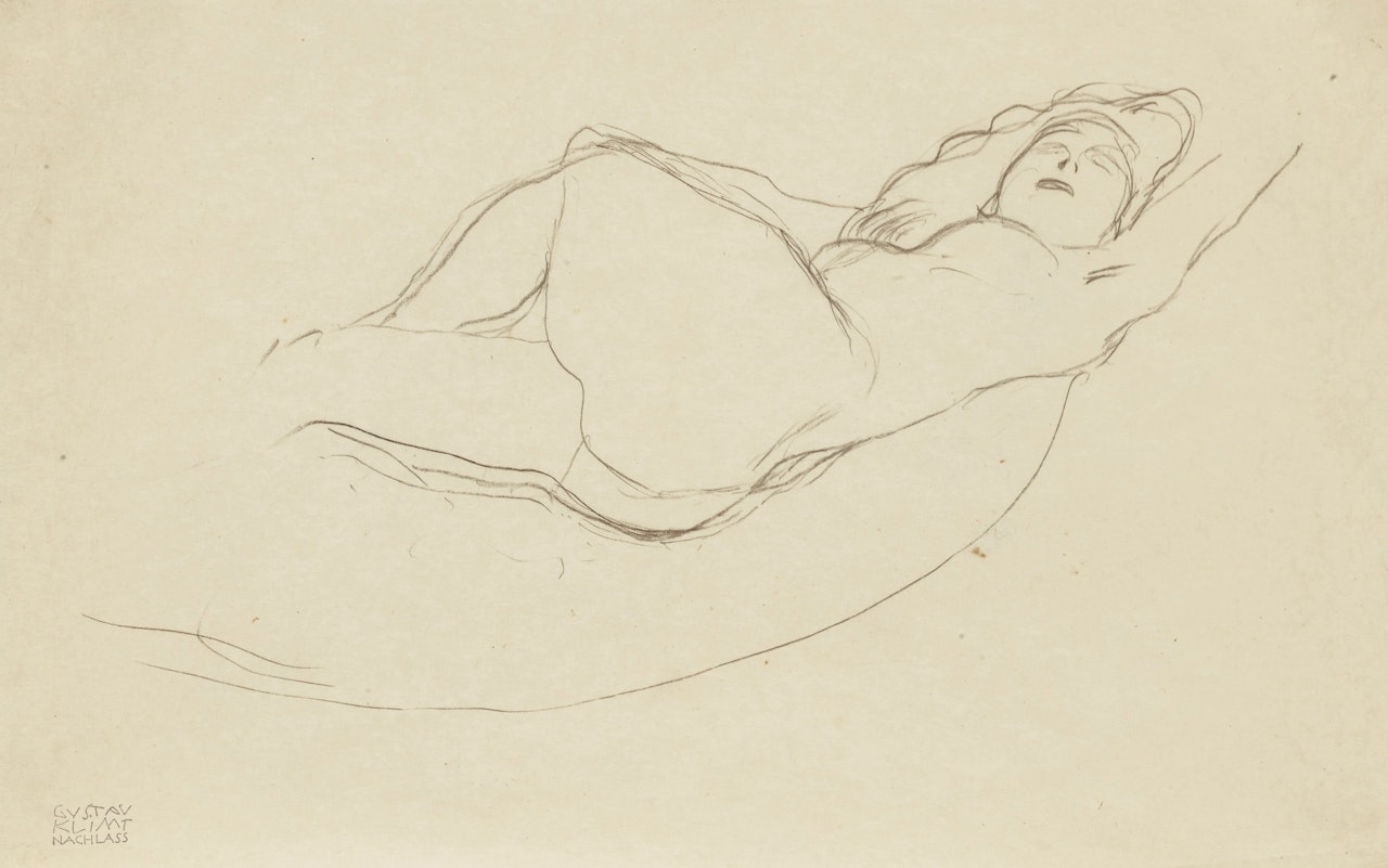LIEGENDER AKT NACH RECHTS (RECLINING NUDE FACING RIGHT) by Gustav Klimt