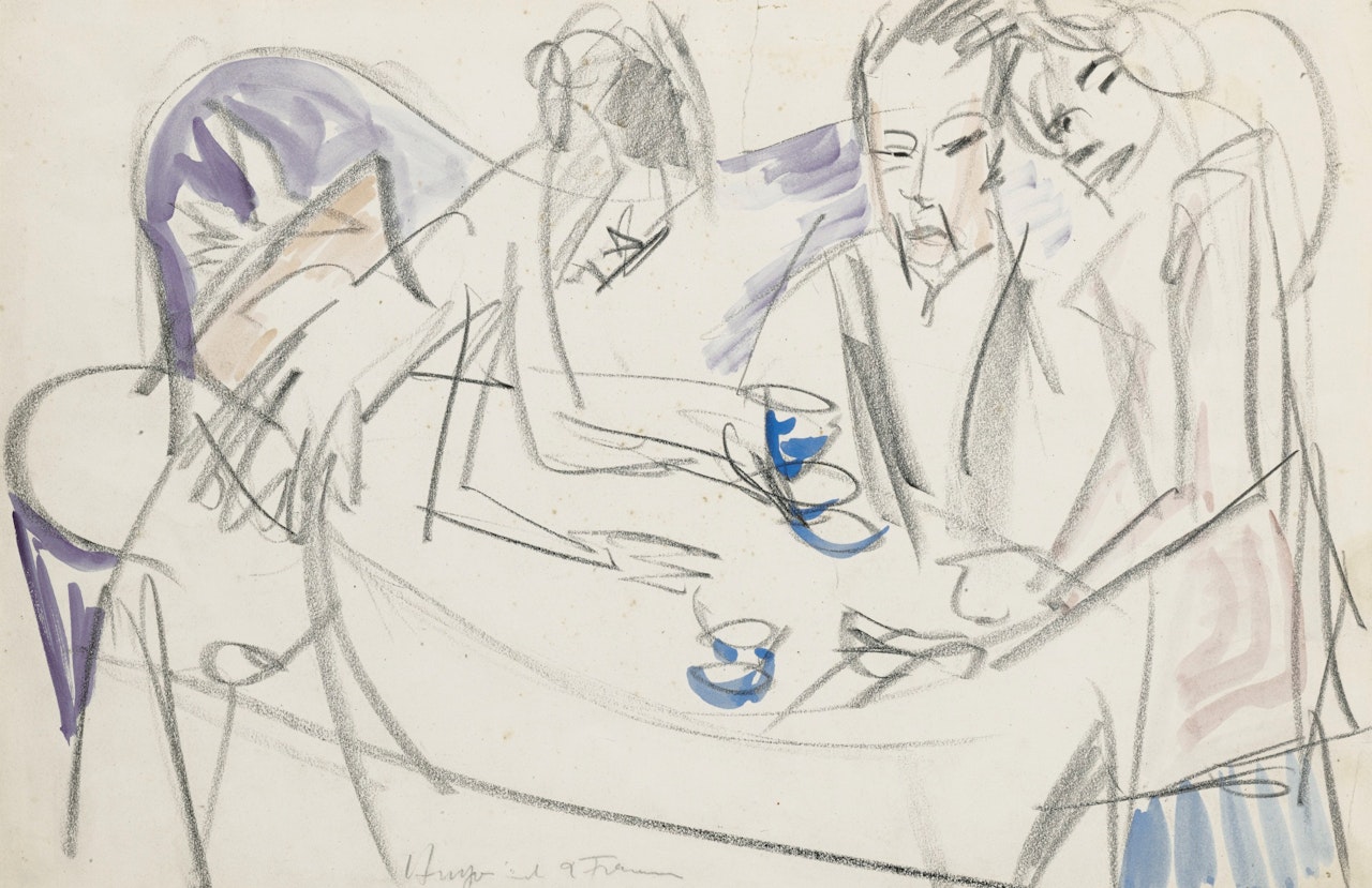 HUGO MIT ZWEI FRAUEN (HUGO WITH TWO WOMEN) by Ernst Ludwig Kirchner