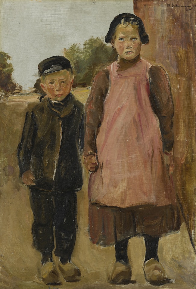JUNGE UND MÄDCHEN AUF DER DORFSTRASSE (BOY AND GIRL ON A VILLAGE ROAD) by Max Liebermann