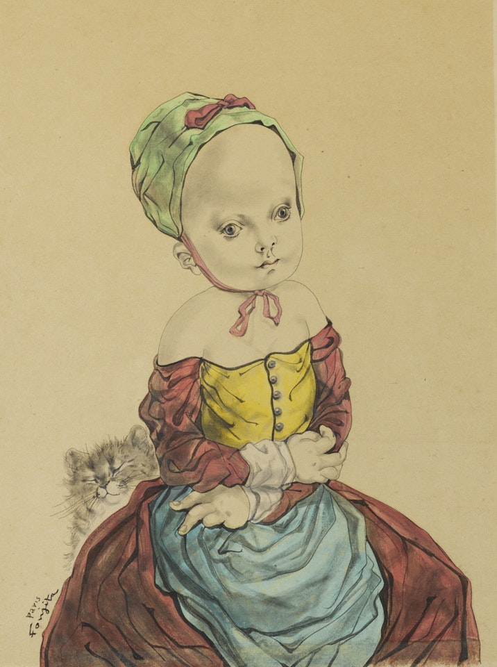 JEUNE FILLE AU CHAT by Leonard Tsuguharu Foujita