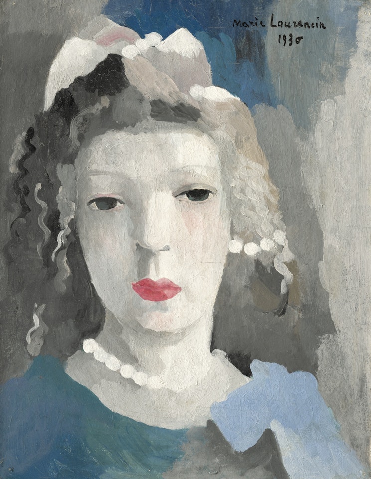 AUTOPORTRAIT AUX PERLES EN BLEU by Marie Laurencin