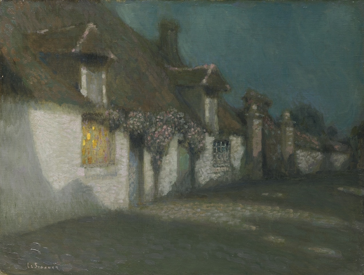LES CHAUMIÈRES AU CLAIR DE LUNE by Henri Le Sidaner