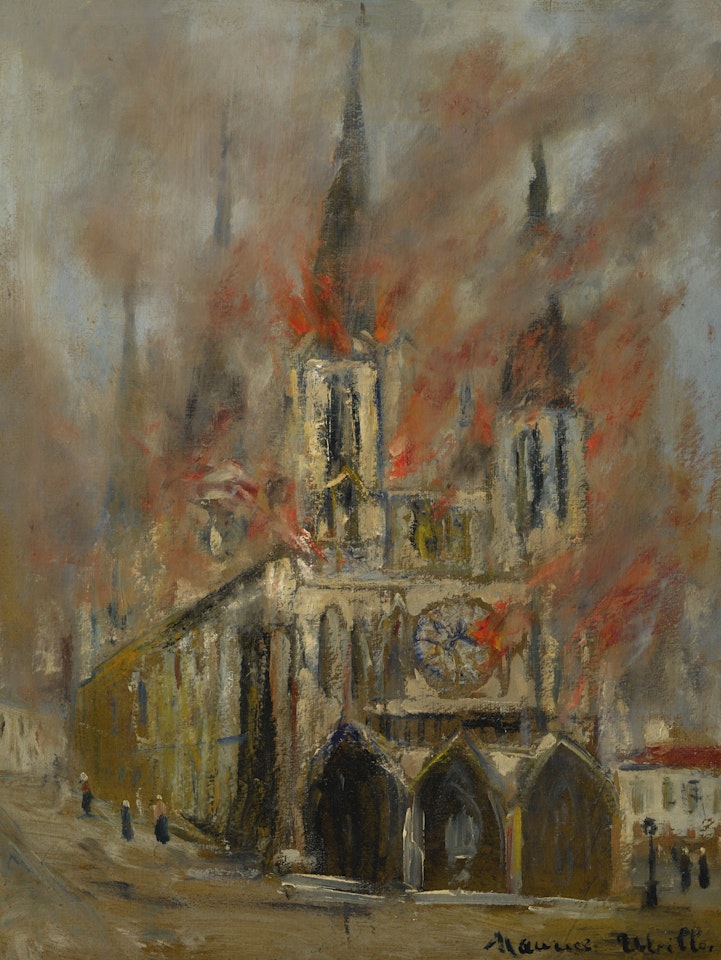 LA CATHÉDRALE DE ROUEN EN FLAMMES (SEINE-MARITIME) by Maurice Utrillo