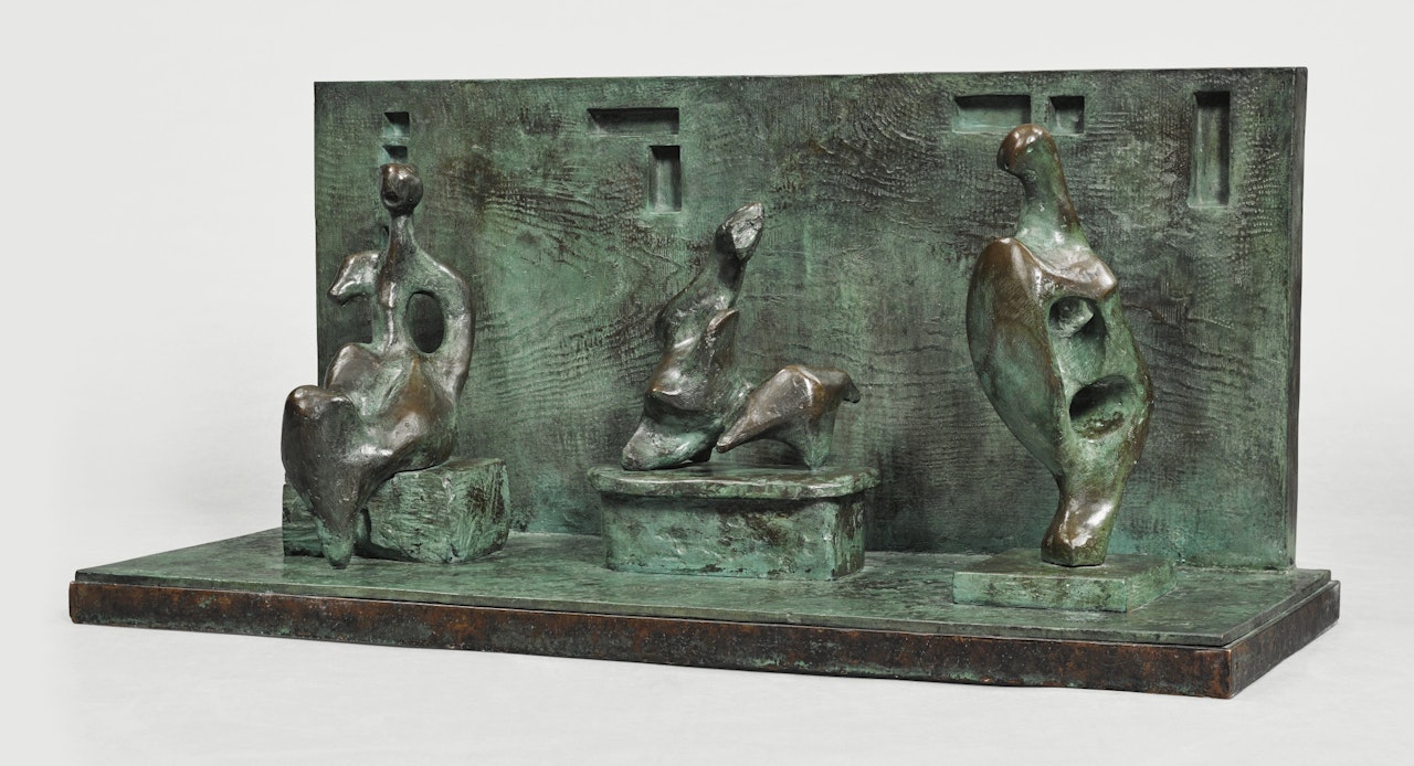 THREE MOTIVES AGAINST WALL NO. 1 by Henry Moore