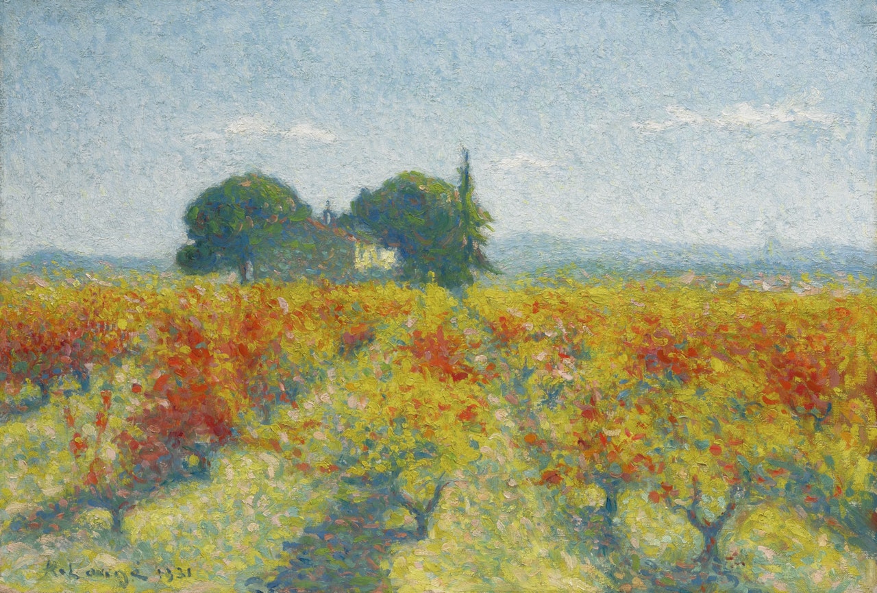 CAILHAU, VIGNES EN AUTOMNE DEVANT NOTRE-DAME-DES-PRÉS by Achille Laugé