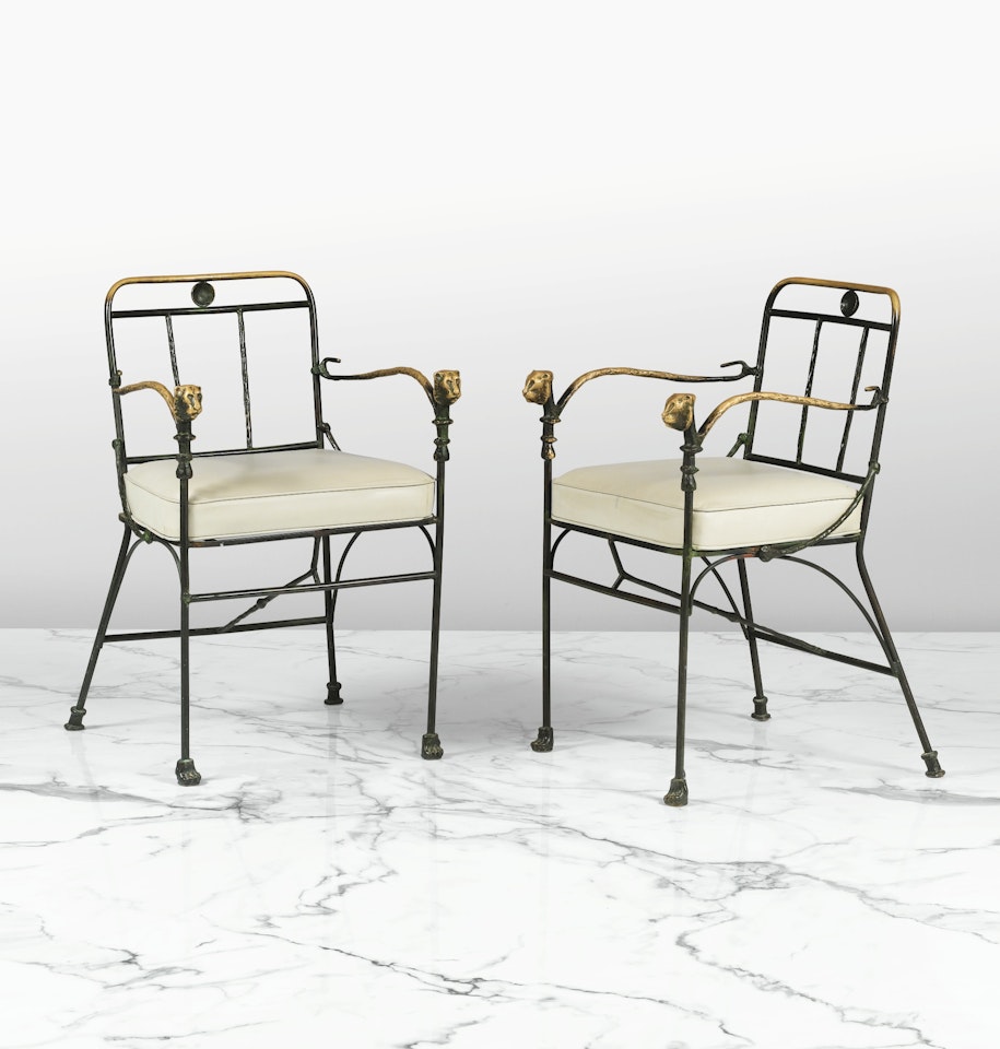 PAIR OF TÊTES DE LIONNES ARMCHAIRS, SECOND VERSION by Diego Giacometti