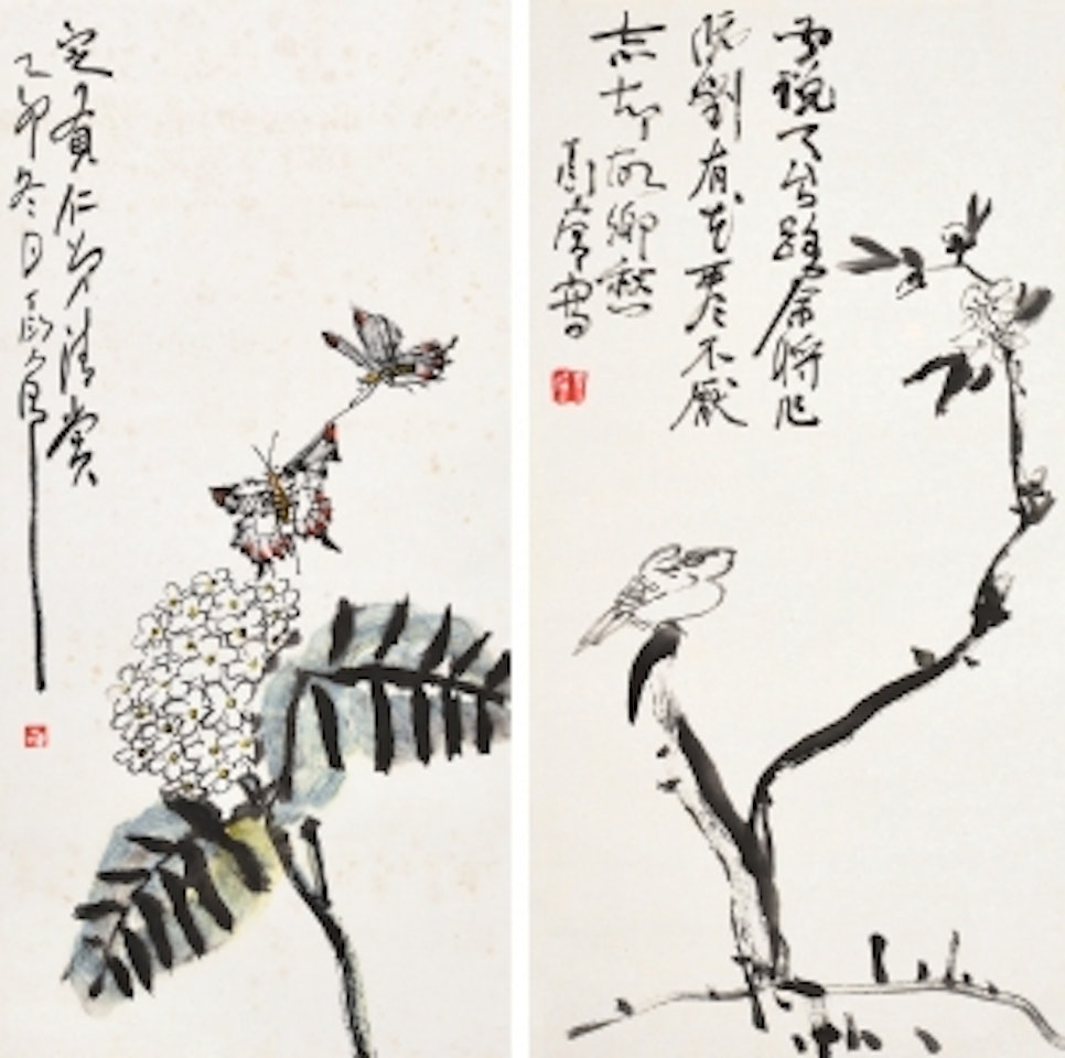 TWO PAINTINGS OF FLOWERS AND BIRDS by Alexander Kéléty