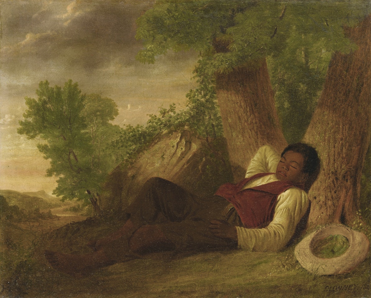 BOY ASLEEP AT THE BASE OF A TREE by James Goodwyn Clonney