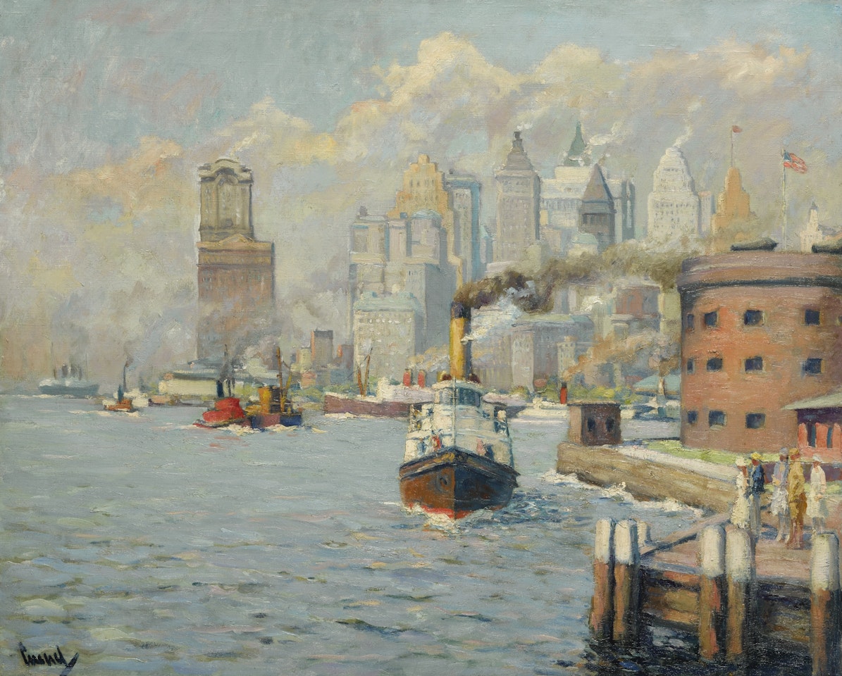 THE GATEWAY TO AMERICA (FROM GOVERNOR'S ISLAND) by Edward Cucuel
