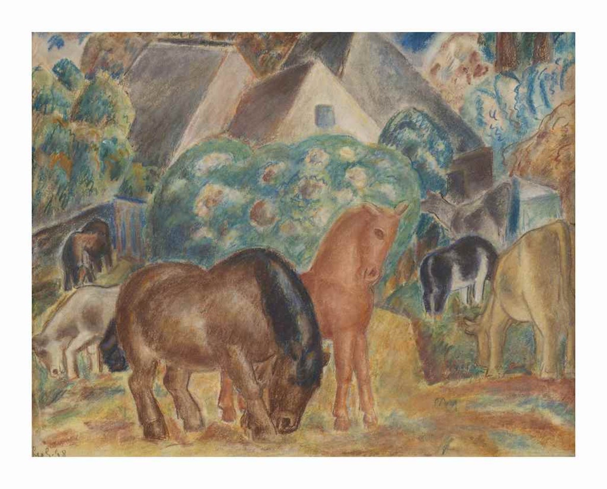 Horses in a landscape by Leo Gestel