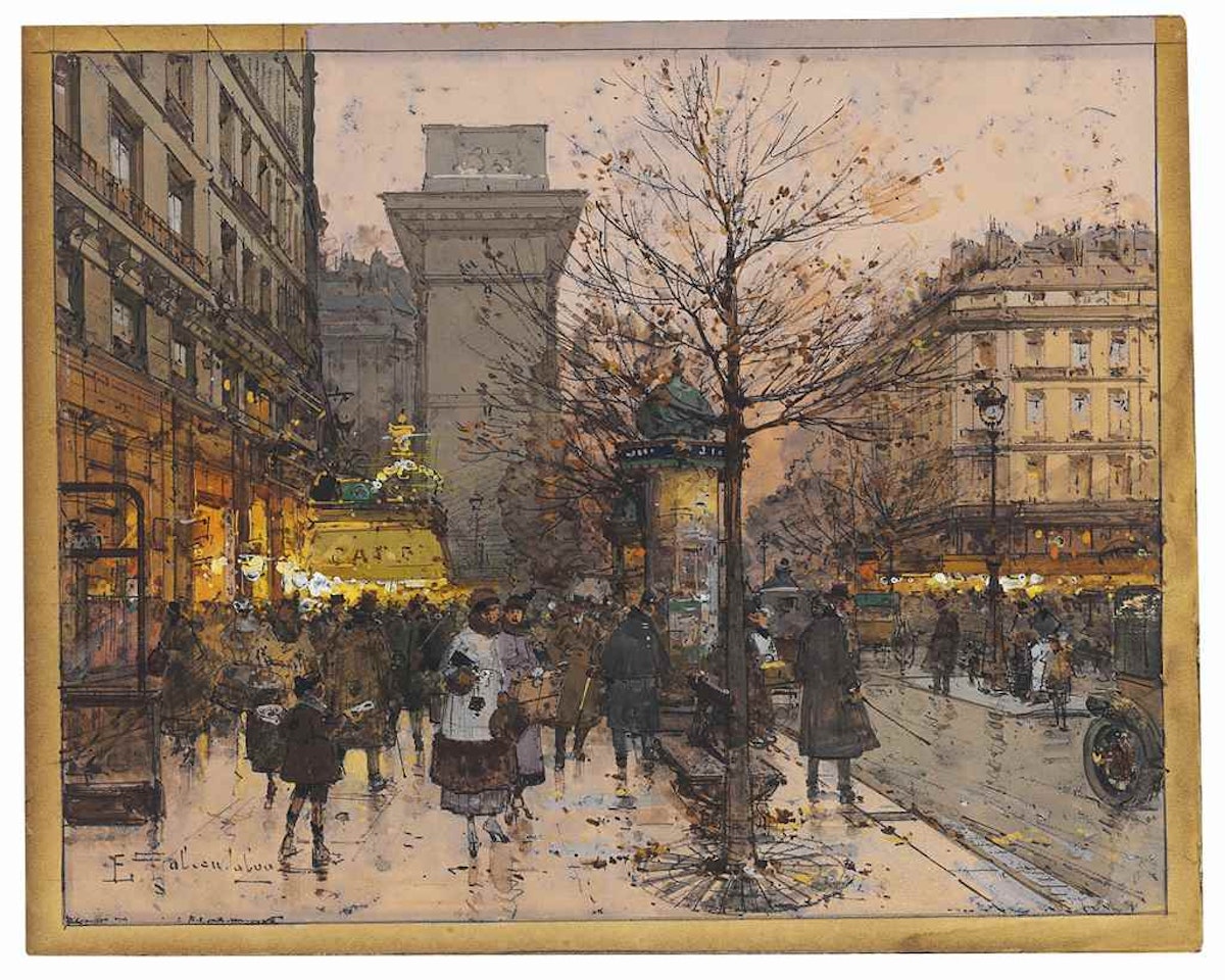 Boulevard St. Denis and Les Bouquinistes, Quai Malaquais by Eugene Galien-Laloue